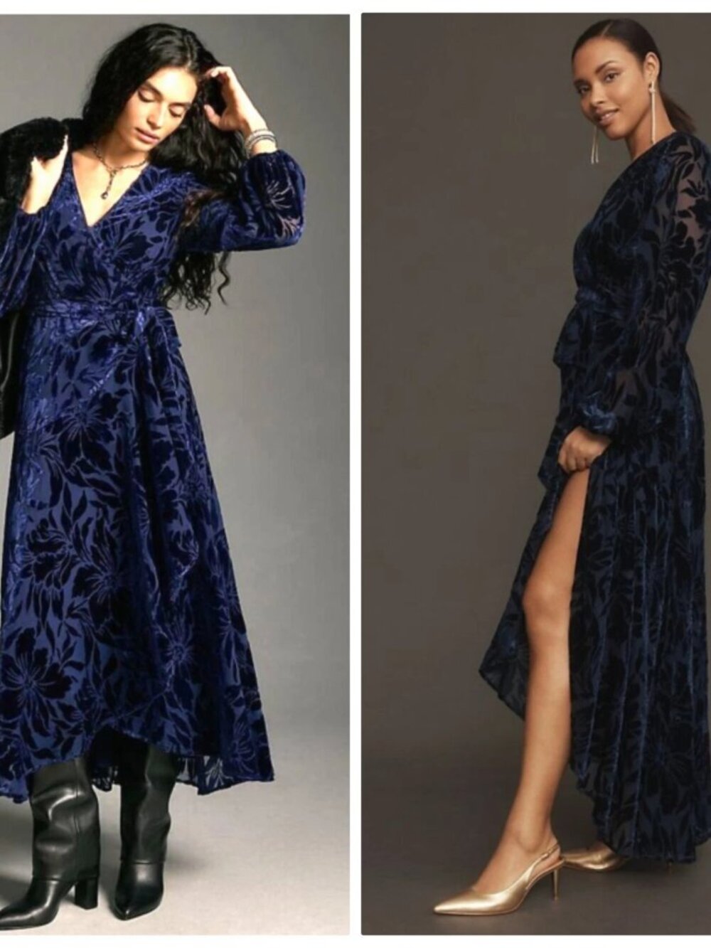 Anthropologie Daniella Navy Velvet Wrap Dress Size M